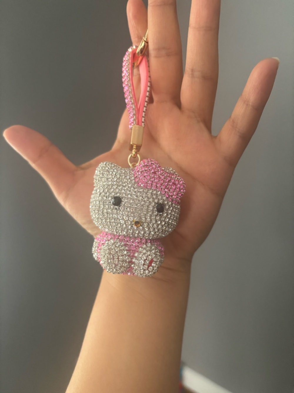 Crystal Hello Kitty Pink & Silver Keychain